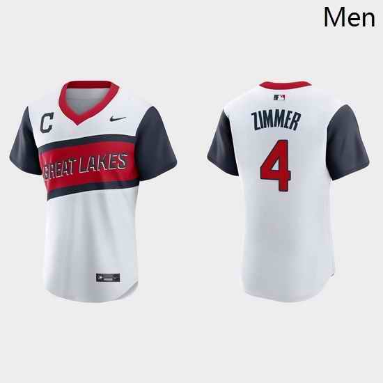 Men Cleveland Indians 4 Bradley Zimmer Men Nike White 2021 Little League Classic Authentic MLB Jersey